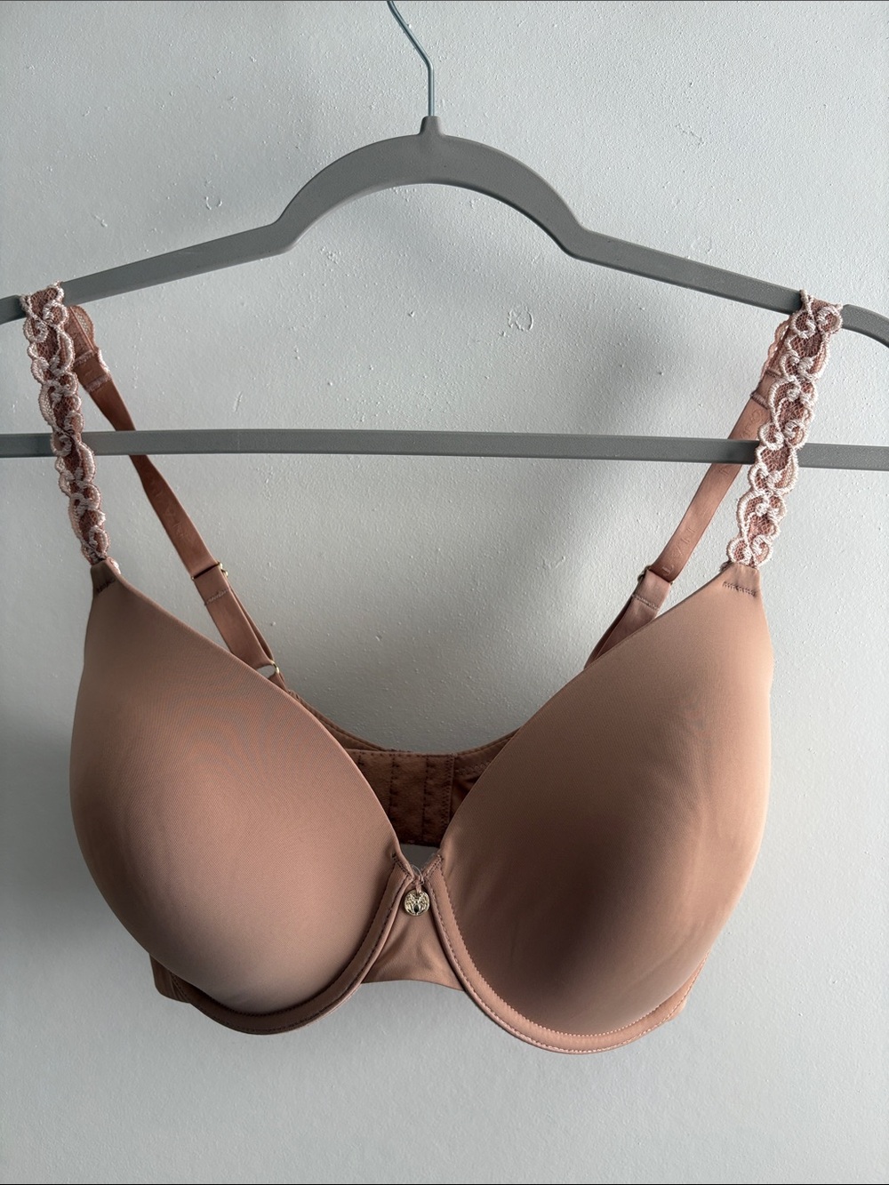 Natori Blush Nude Seamless Lace-Trim Sexy T-Shirt Bra SZ 32DDD